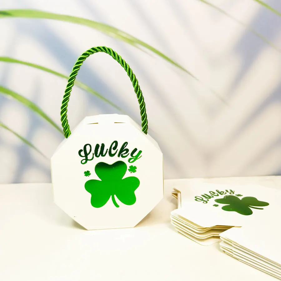 St Patricks Day Candy Box Clover Leaf Shaped Green Lrish Top Hat Gifts Packaging Paper Box St. Patrick's Day party decoration