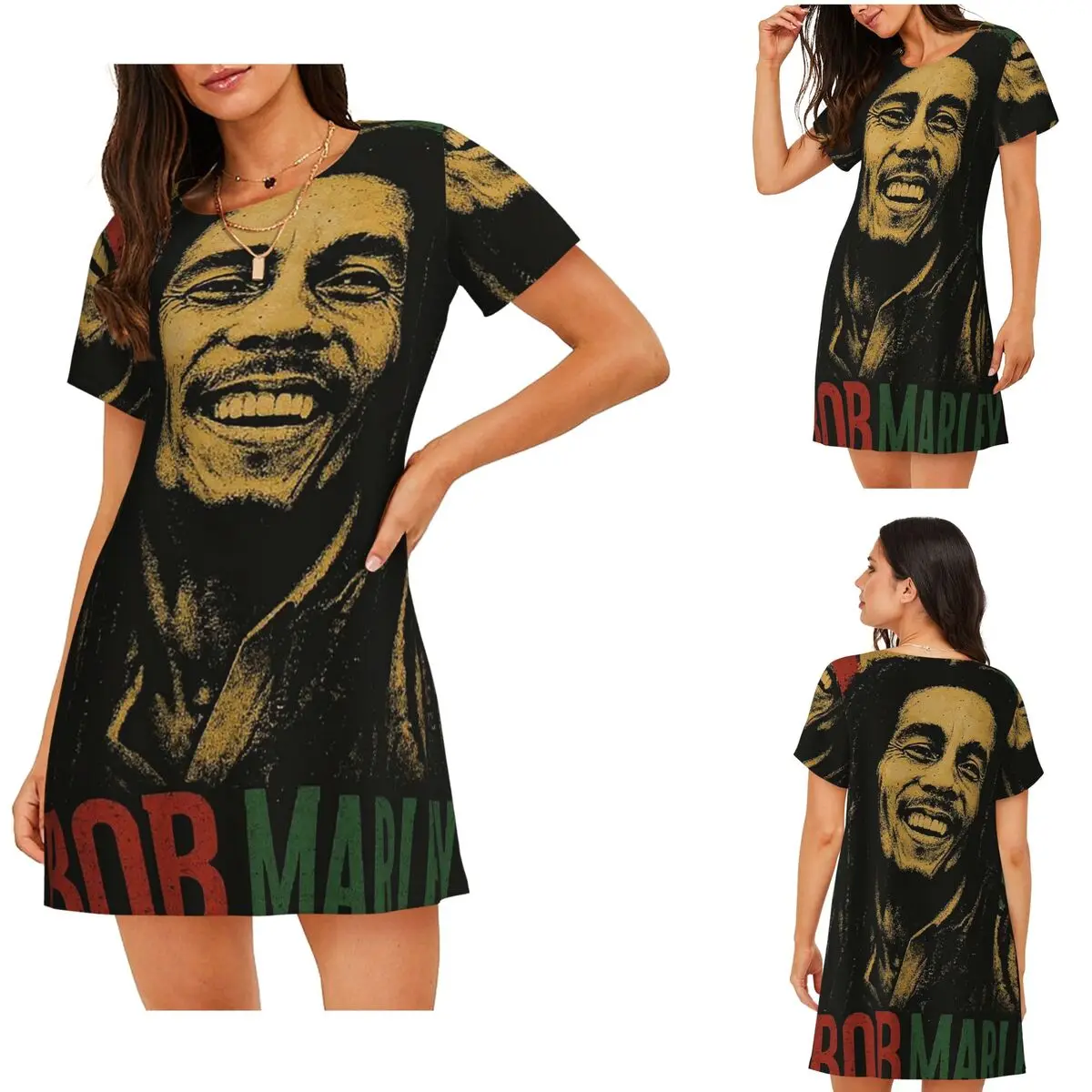 Bob Marley Album Reggae Music Short Sleeves Nightdress For Sleeping Sleepshirts Women Short Sleeve Nightgowns Loose Pajama Dress