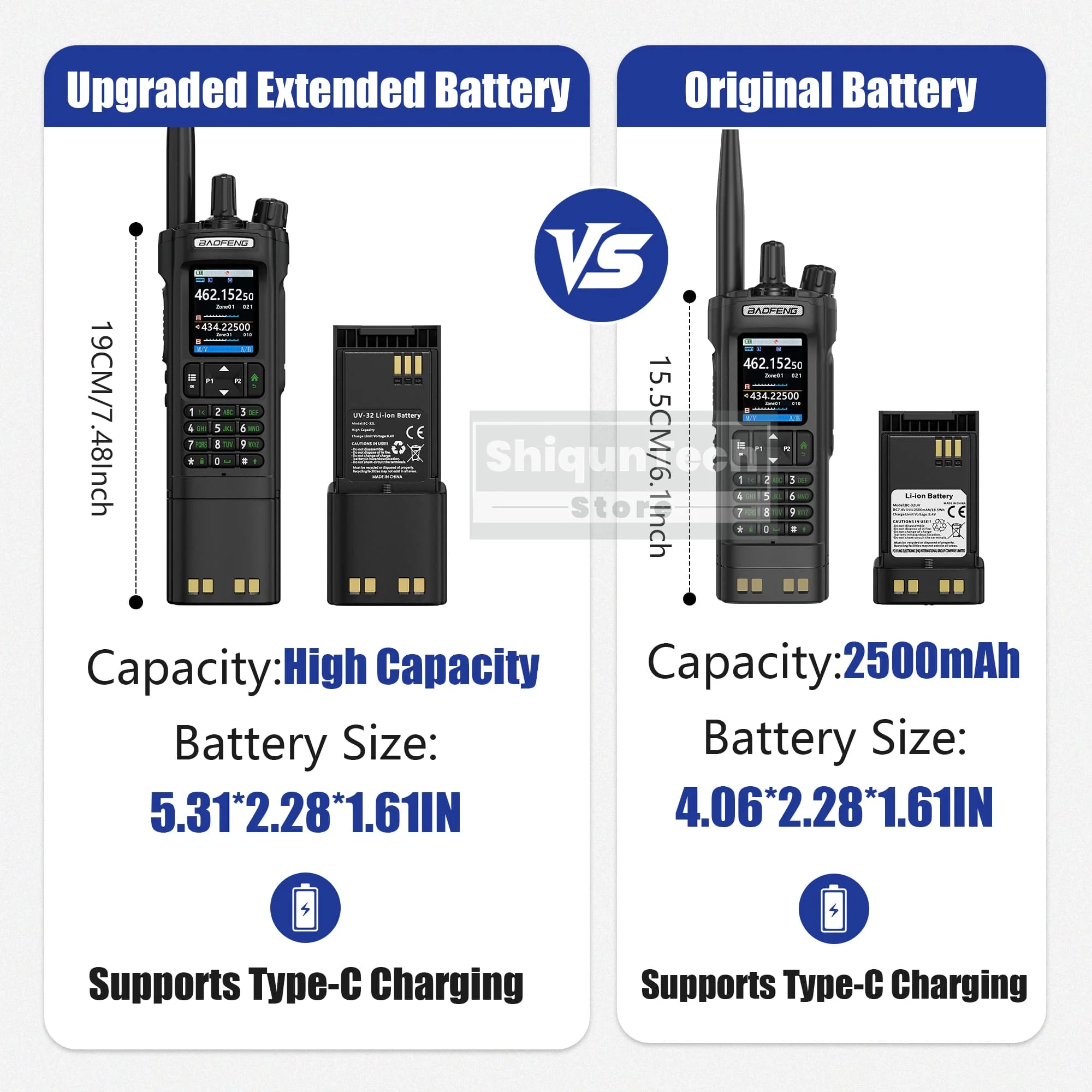Baofeng UV-32 Walkie Talkie Extended Battery Version GPS Bluetooth Programming 10KM Type-C Charger NOAA FM Ham Radio Black/Green