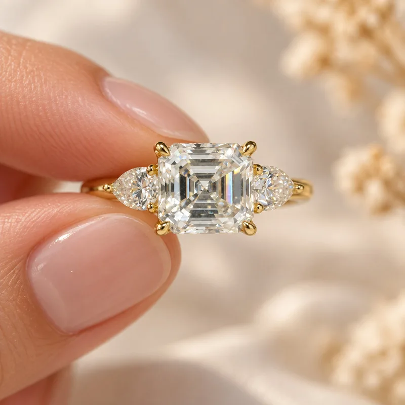 CKT 18K Gold Ring For Women Genuine Gold Color 7CT Moissanite D Color Solitaire Wedding Engagement Gift
