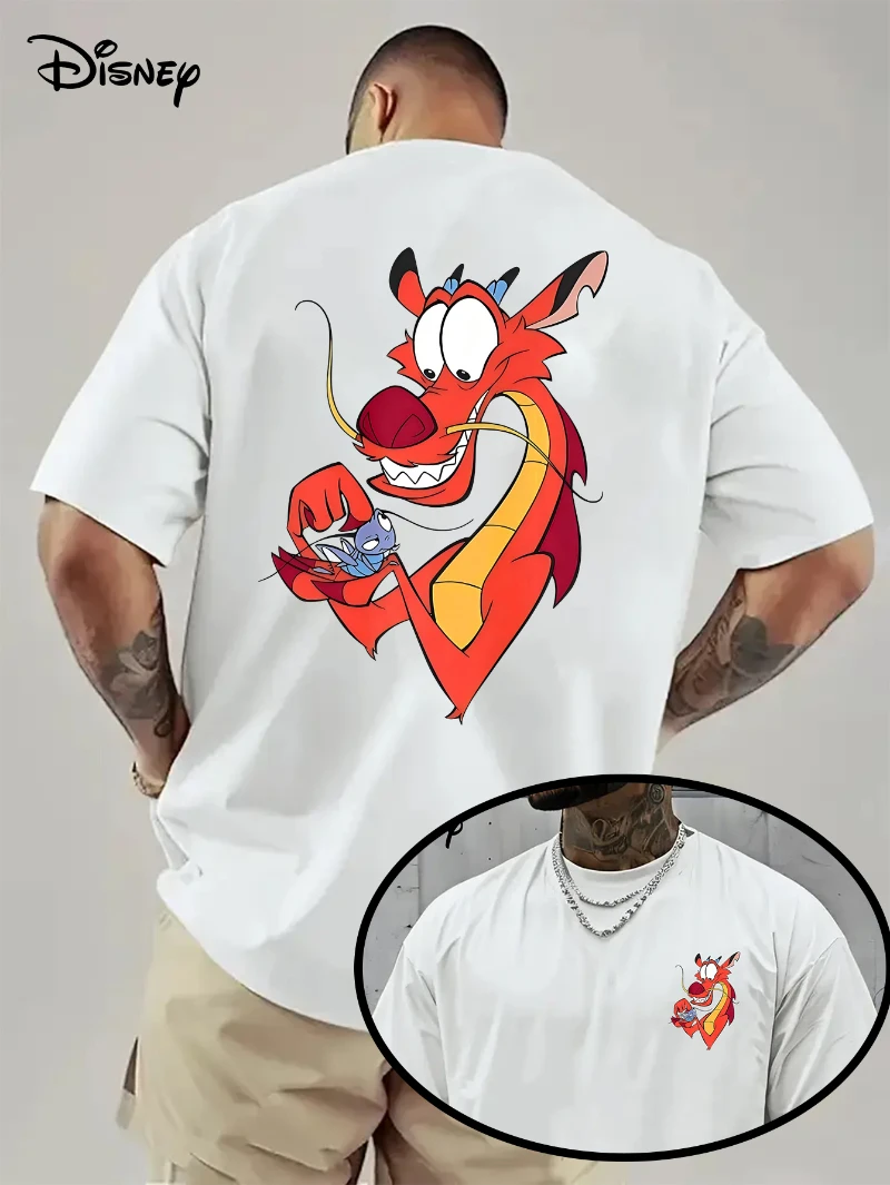 تي شيرت رجالي مطبوع عليه Disney، Mulan Theme، قميص رجالي مطبوع بنمط Mushu Dragon، قميص علوي كاجوال هدية عيد ميلاد يوميًا