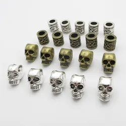 20pcs/pack Punk Style Skull Design Big Hole Beard/Hair Male Loose Beads Vertical Hole Metal Space Beads DIY Jewelry Findings