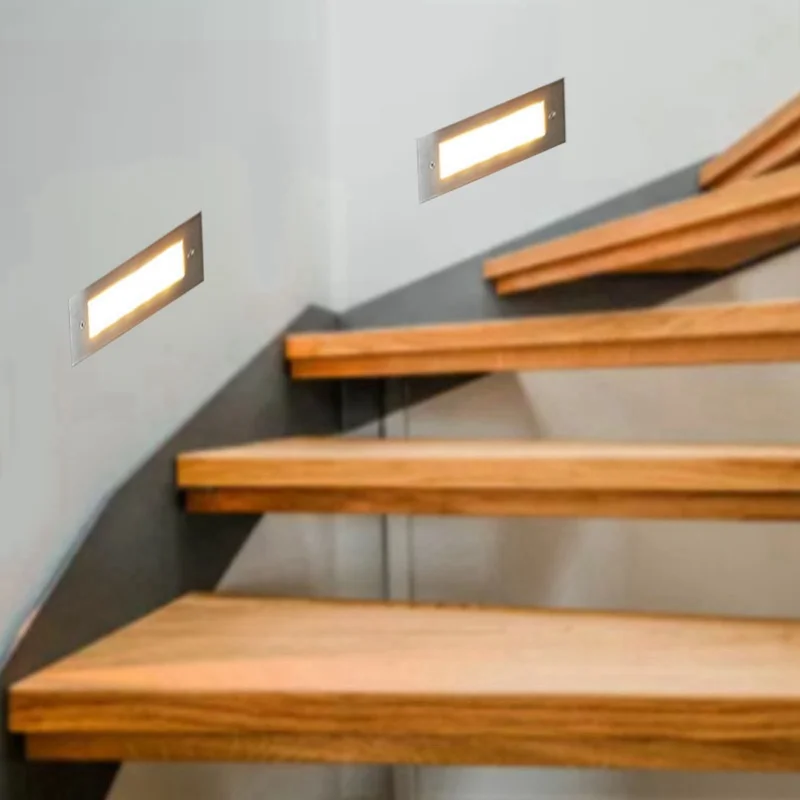 Luces de paso Luces de escalera de paisaje rectangulares de acero inoxidable resistentes al agua para interiores y exteriores