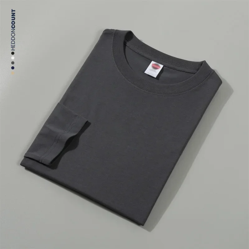 

Solid color round neck long sleeved T-shirt for men and women, autumn new item, cotton interior with loose pullover T-shirt