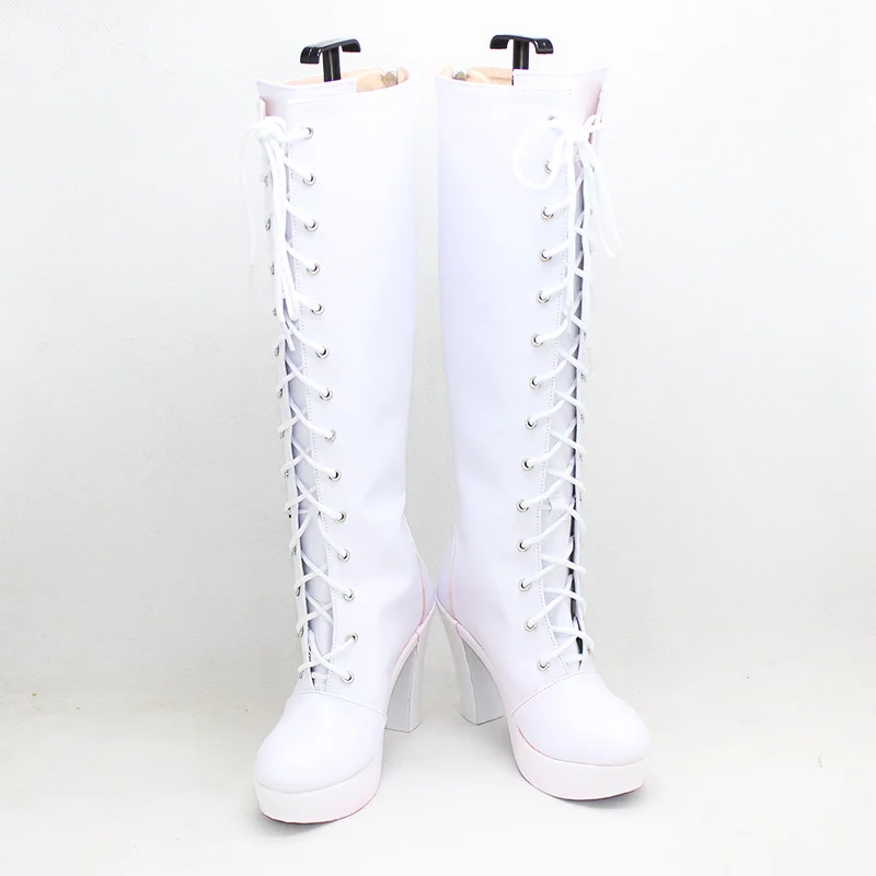 DATE A LIVE Tokisaki Kurumi Nightmare Cosplay Shoes Boots Anime Halloween  White PU Leather Shoes Custom made