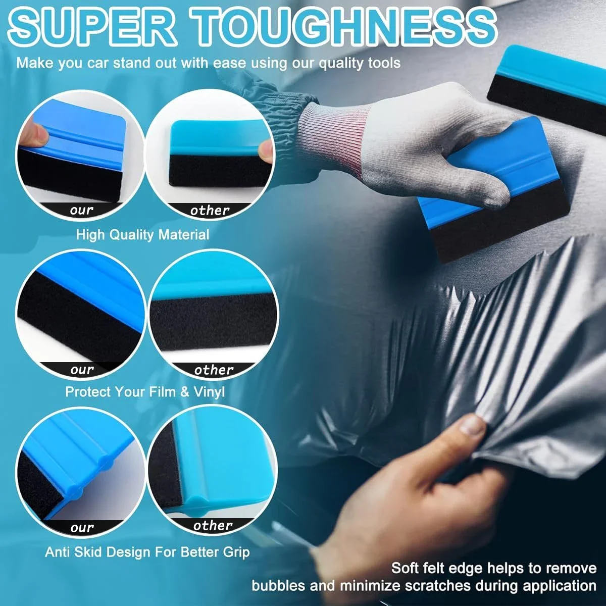 10Pcs Car Wrap Vinyl Tool Set Kit Window Film Tint Tools Sticks Edge Trimmer Felt Edge Squeegee Auto Install Foil Cutter Knife