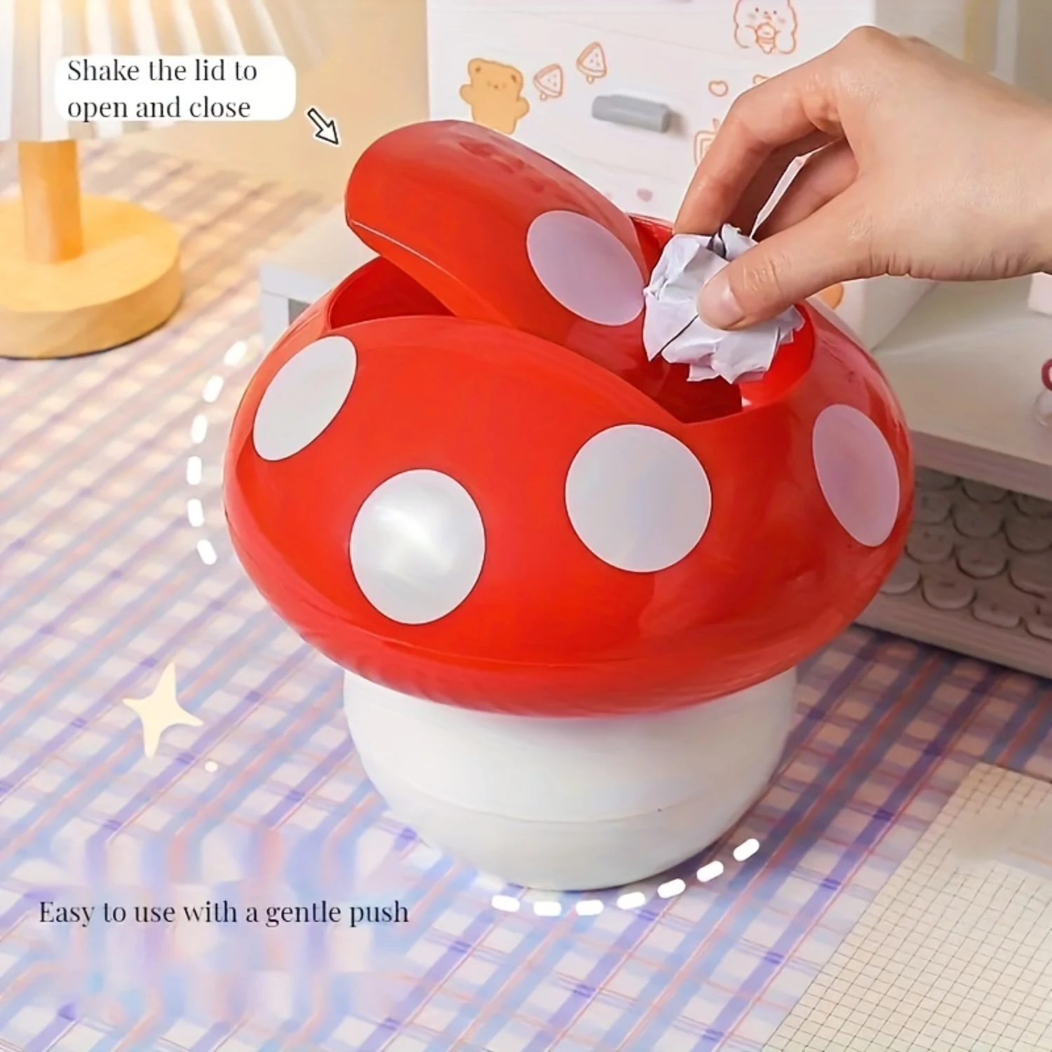 Mushroom Desktop Organizer - Compact, Versatile Plastic Trash Can & Decor, Modern Style  Solution