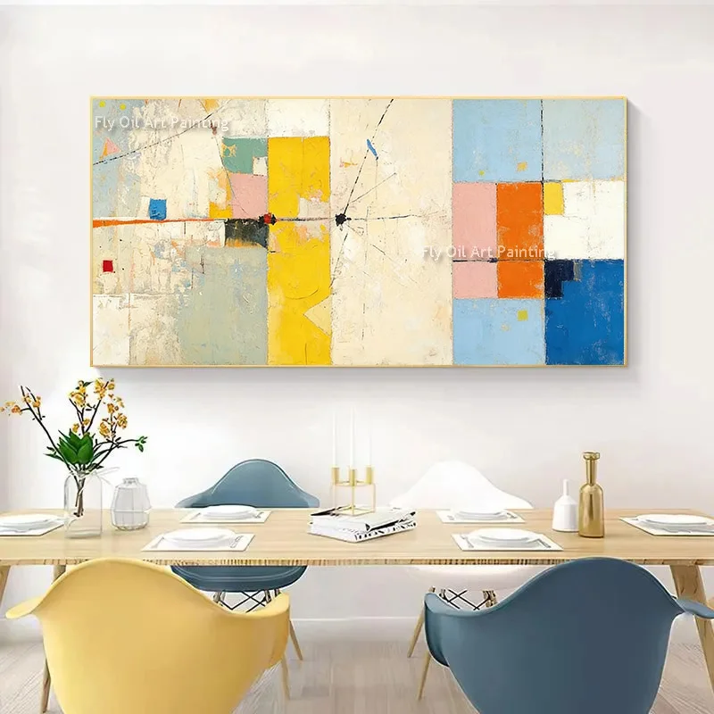 Simple Handpainted Beige Purple New Home Wall Decor Items Large Yellow Blue Patternings Canvas Oil Painting For Living Room As G