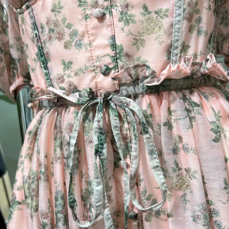 DFDG 2025 femmes Vintage Boho imprimé fleuri bouton avant Maxi robe bouffante manches courtes soyeux TouchSpring été décontracté fête