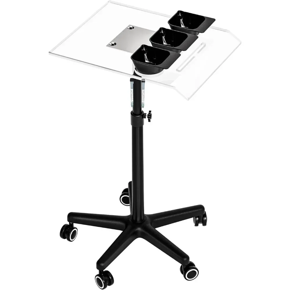

Salon Tray on Wheels, Hairstylist Tray Cart with 3 Bowls & 2 Magnetic Markers Pens, Adjustable, Salon Cart Acrylic Trolley Cart