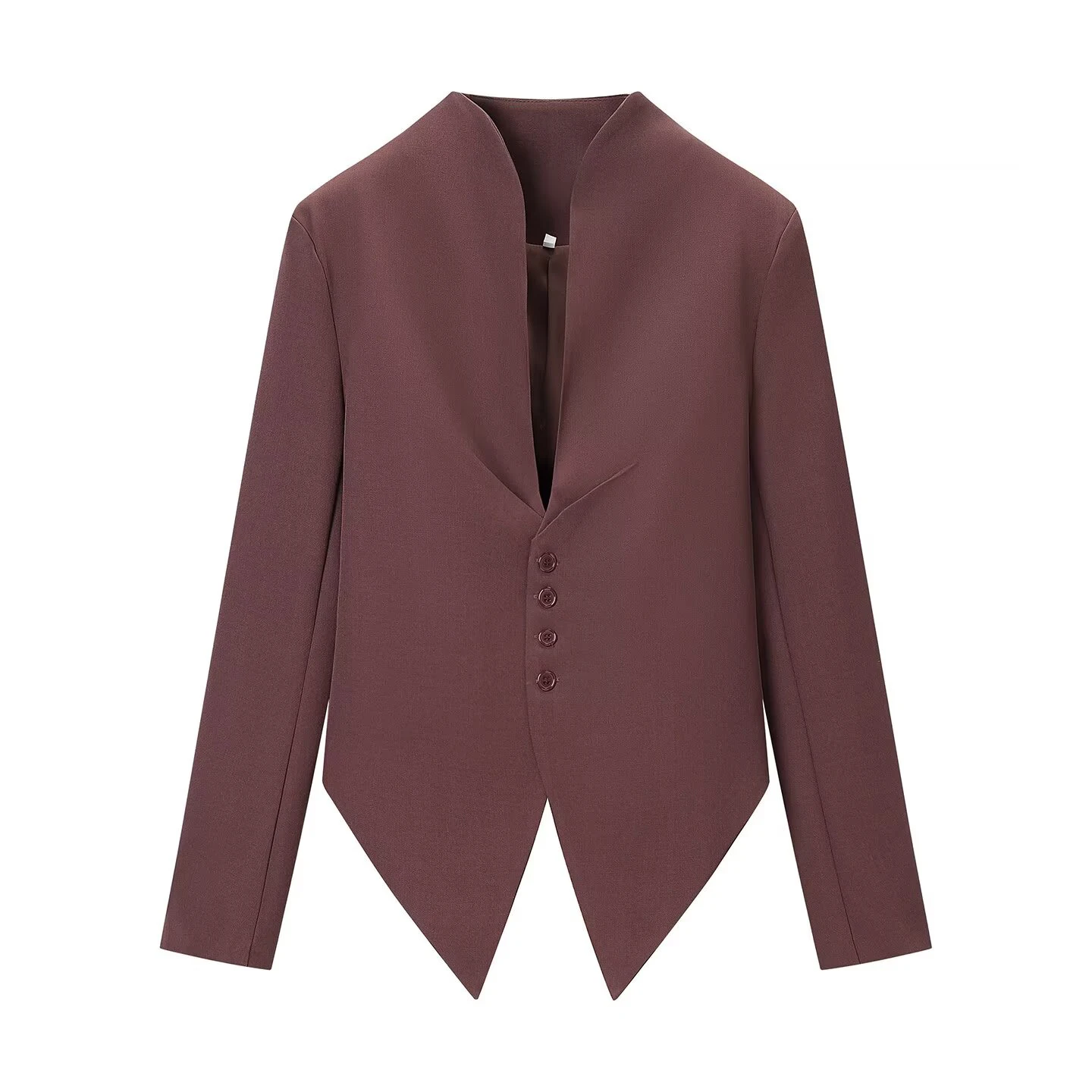ZERAINS Summer new women's slim fit version simple and slimming deep V-neck long sleeved asymmetrical hem small suit jacket