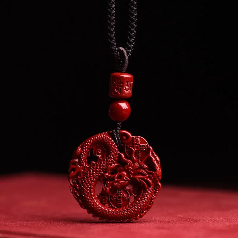 Vermilion Primordial Year Pendant Dragon Card Vermilion Pendant Hollow Dragon Card