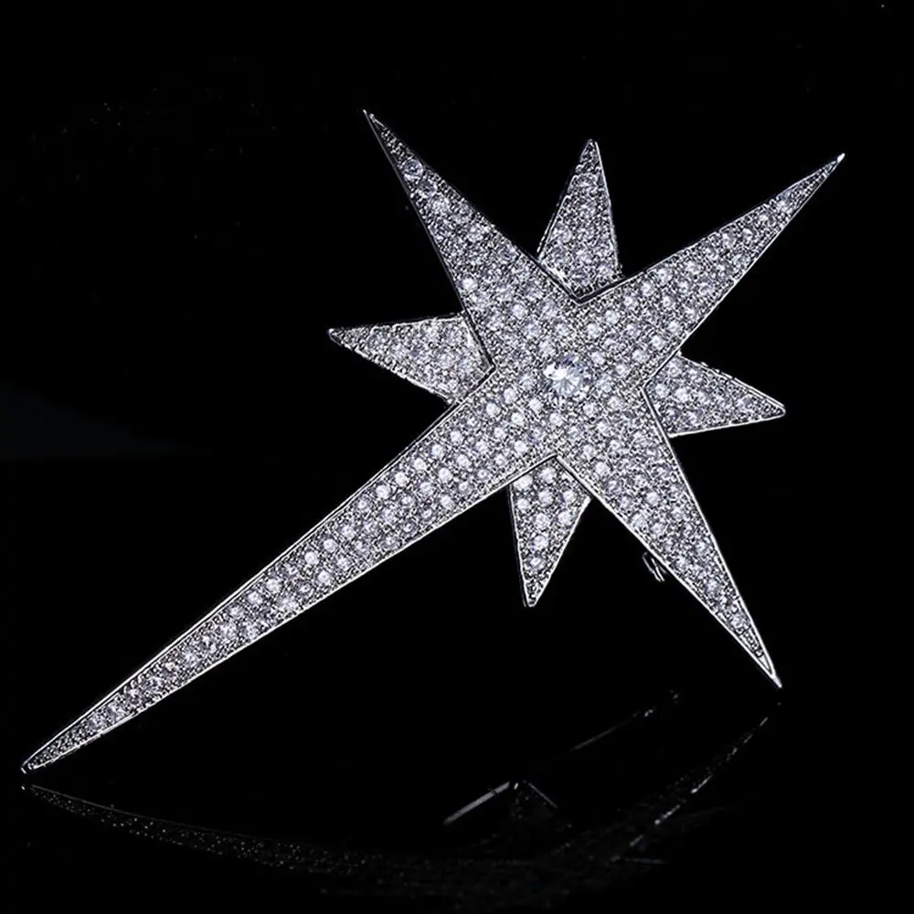 

Sparkling Vintage-inspired Star brooch Featuring Full Micro Pave CZ,Two Layered, Four-pointed Burst Star