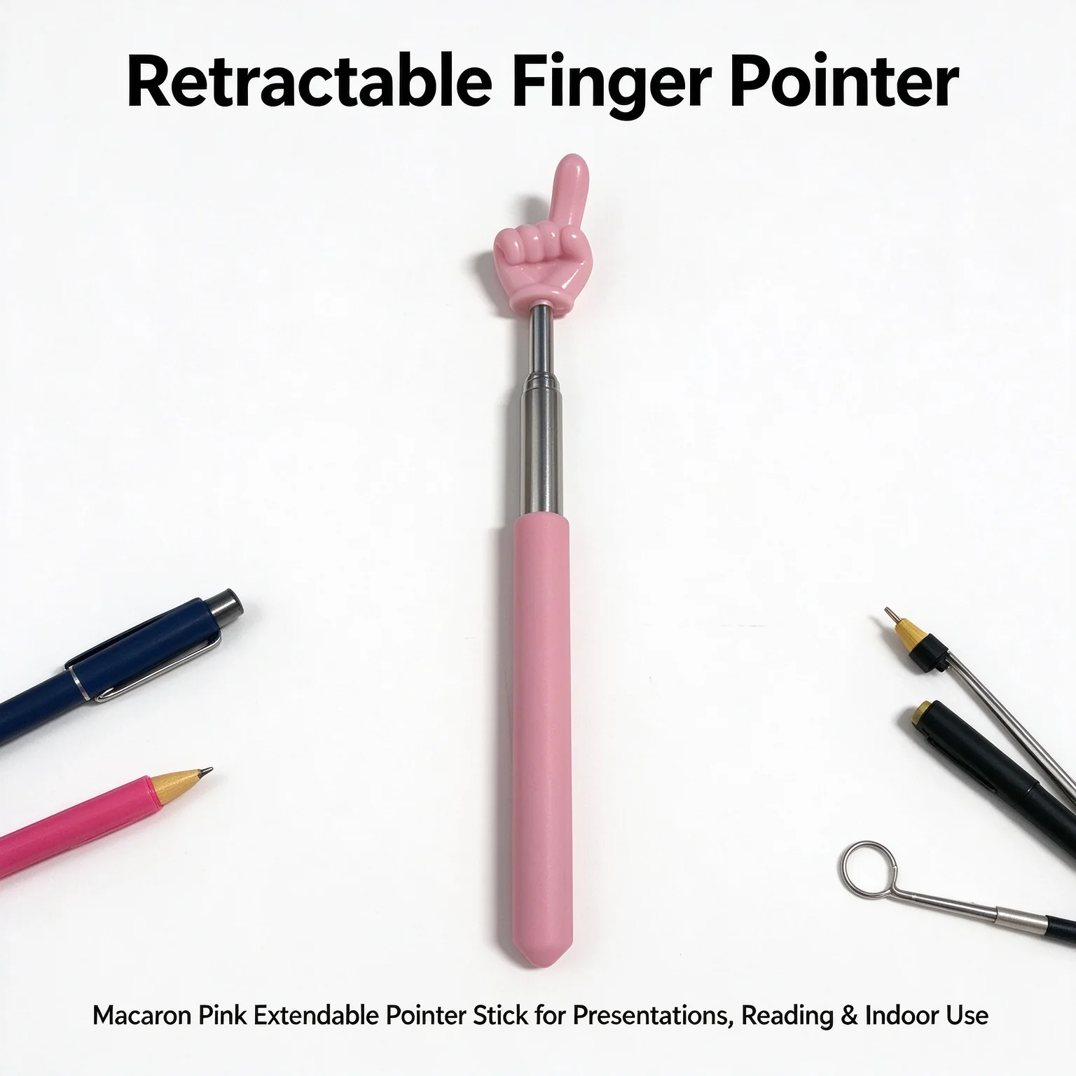 1 pink retractable finger reading pointer, teaching pointer stick, and teacher classroom whiteboard demonstration pointer