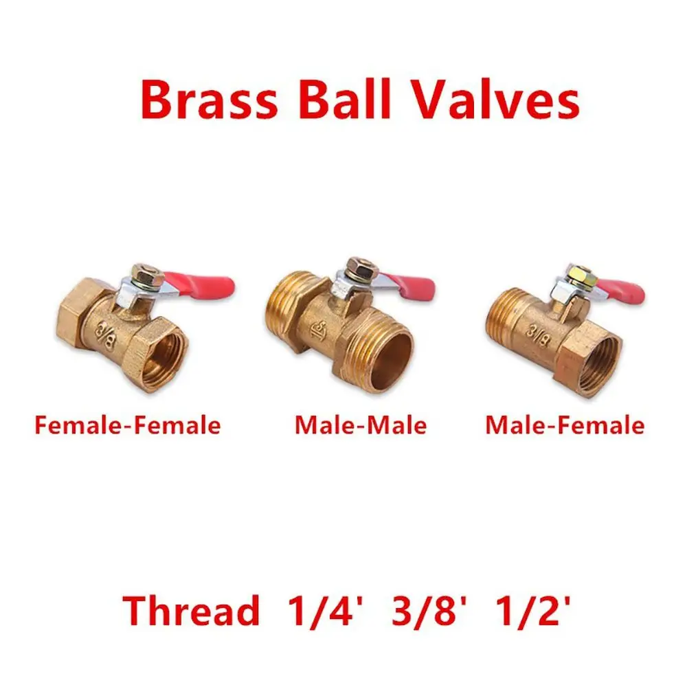 Pipe Fittings Ball Valve Red Handle Joint Controller Pneumatic Connector 1/8'' 1/2'' 1/4'' Female Male Thread Brass