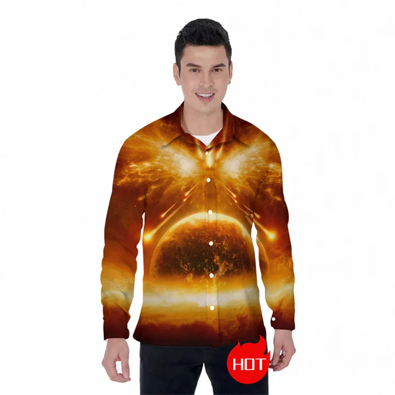 Colorful Space Casual Shirts Purple Planets Elegant Shirt Comfortable Blouses Men Long Sleeve Design Clothes Funny Male Gifts