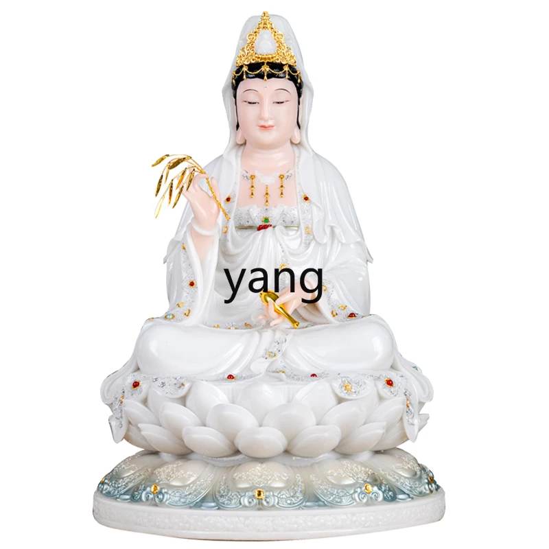 

LTT white marble Guanyin Bodhisattva home offering Buddha statue stone carving South China Sea Guanyin ornament