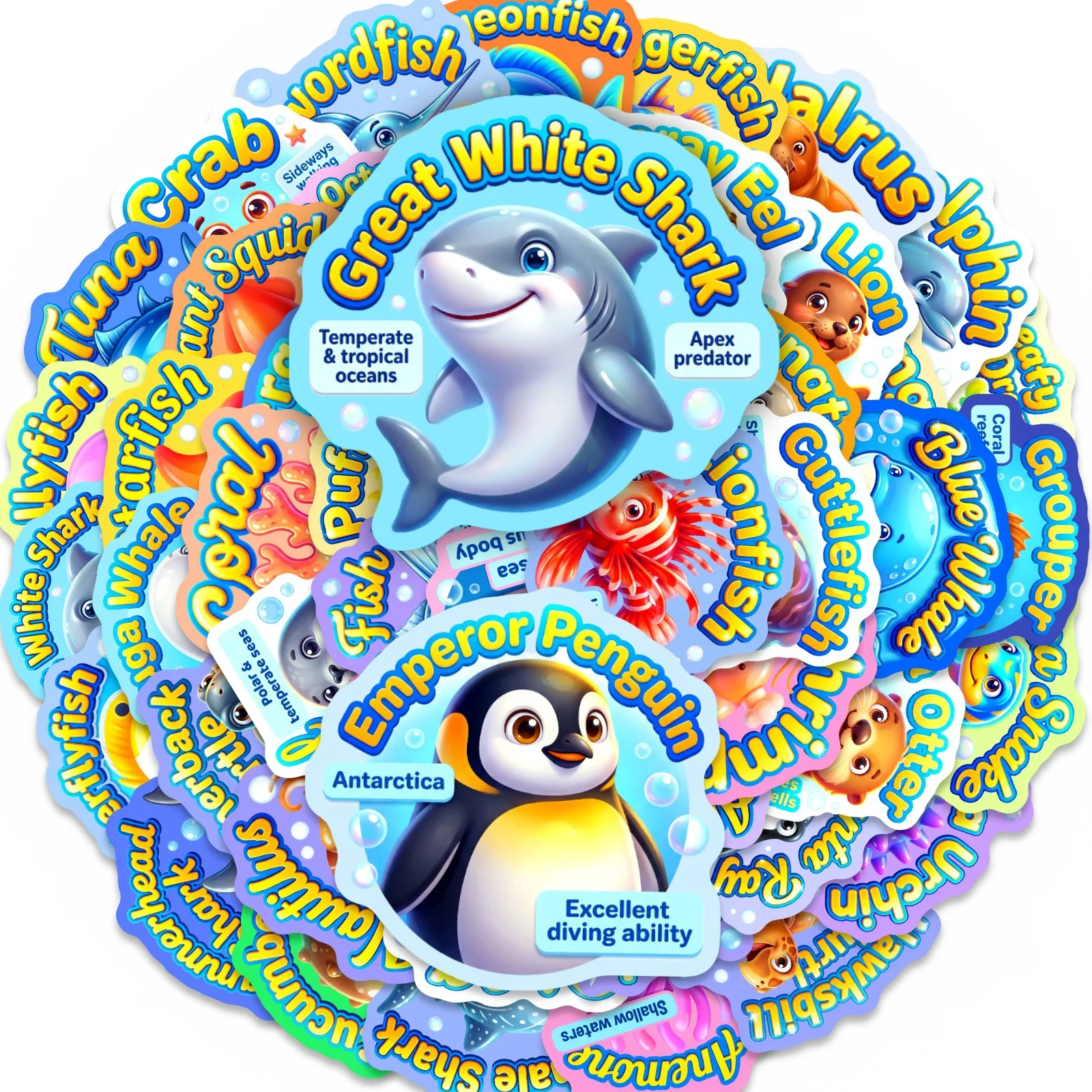 10/30/50PCS Cute Cartoon Funny Animals Stickers Sea World Book DIY Skateboard Toys Luggage Suitcase Decoration Graffiti Sticker
