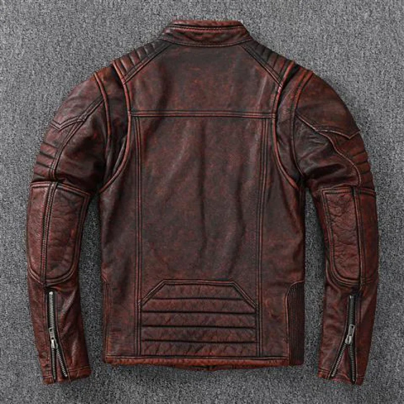 Vintage Moto Vestes Hommes Veste En Cuir 100% group Cuir De Vache Manteau Mâle Biker Vêtements Automne Taille Asiatique S-4XL M696