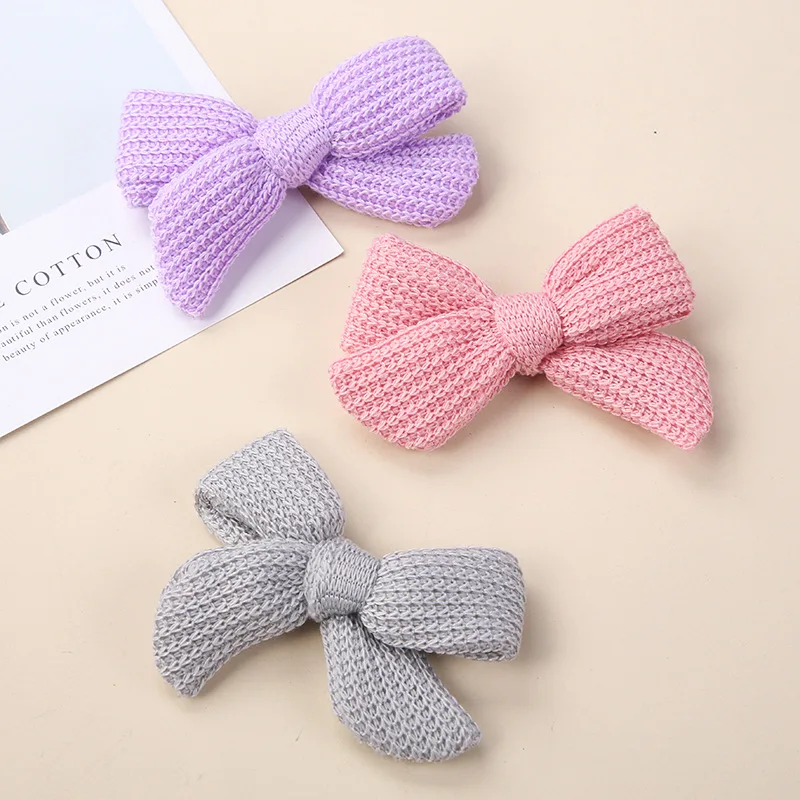 36 PCS/Lot , 3.5 inch Crochet Bows Hair Clips Kids Girls Wool Knitted Hair Bow Clips, Baby Hair Accessories