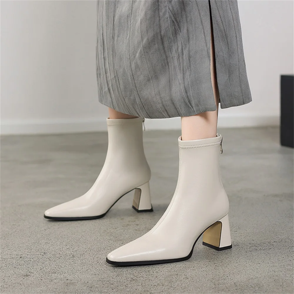 Taoffen Size 36-42 Women Stretch Boots Sexy Pointed Toe Super High Heels Boots With Zipper Ladies Slip On Party Wedding Booties