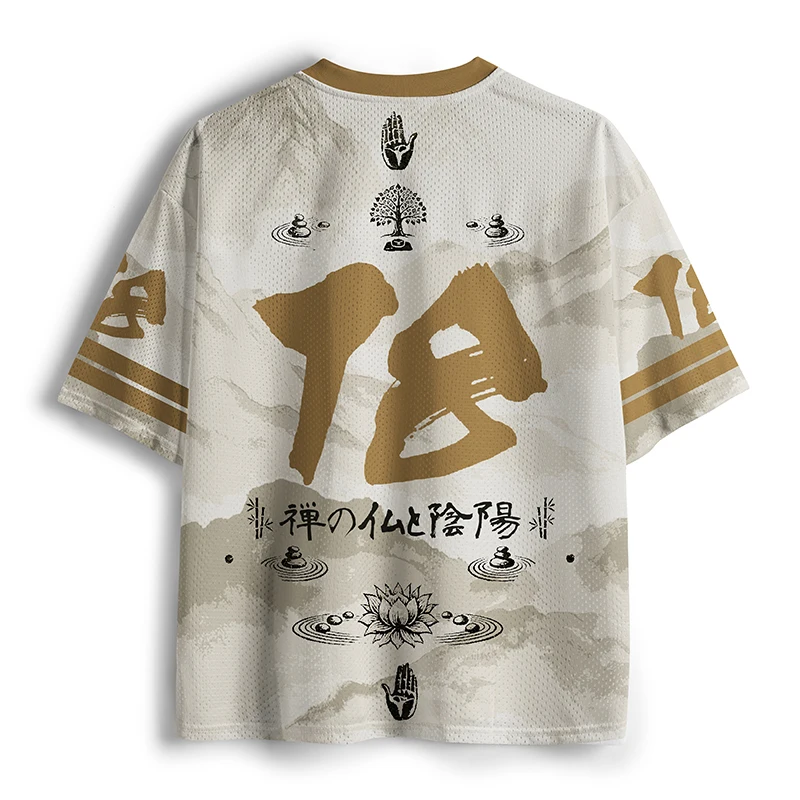 Zen Inspired Buddha Statue, Ink Wash, Landscape, Yin-Yang, Tai Chi, lotus Flower, 3D Printed Loose Short Sleeved Shirt