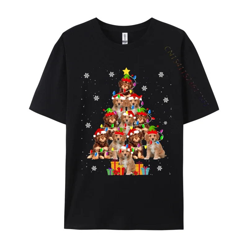 Cavapoo Christmas Tree Funny Santa Cavoodle Dog Xmas Tshirts Round Neck Short Sleeve Cotton Printed T Shirt Tops T-Shirt For Man