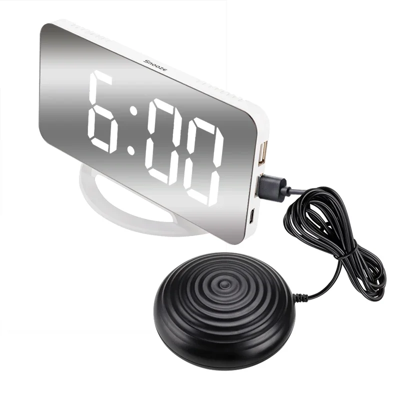 

LED Vibration Mirror Alarm Clock Strong Vibrating Reminder Shaker for Deaf Hearing Impaired Heavy Sleepers Night Light Snooze