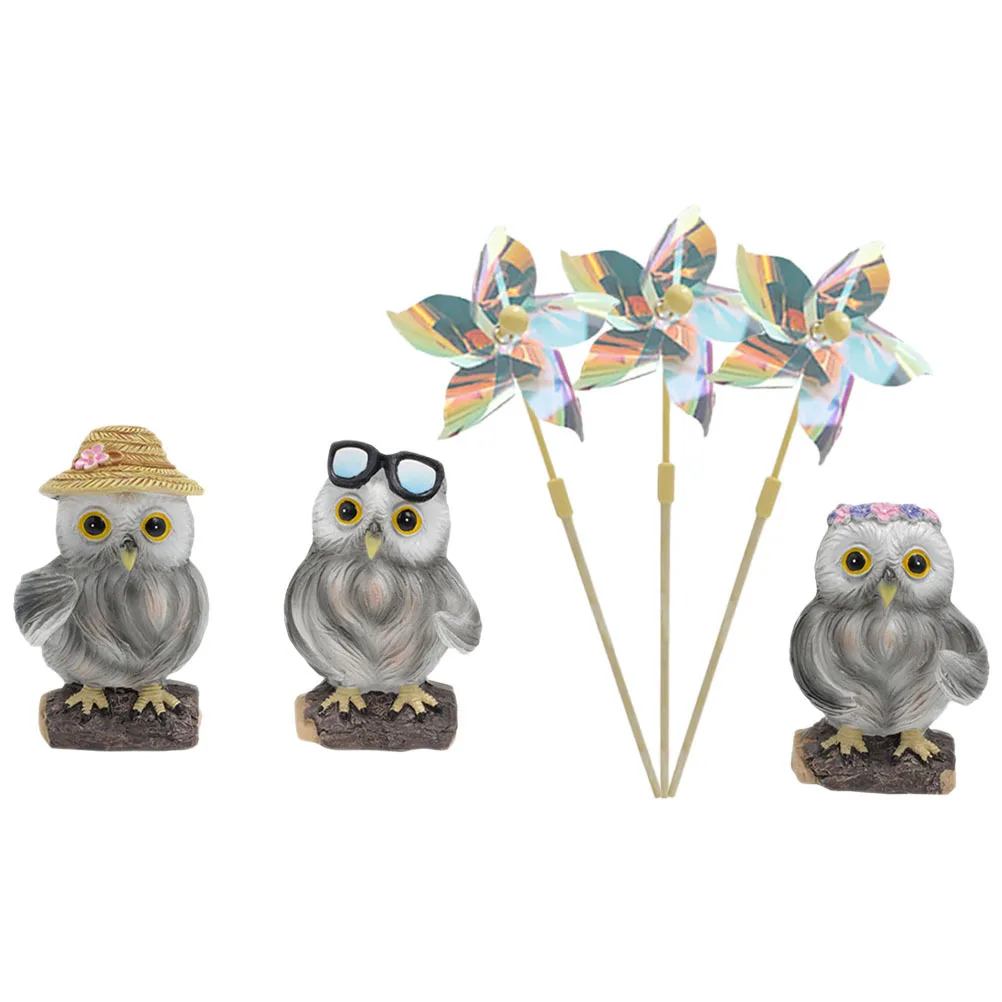 3 مجموعات حديقة البومة طاحونة الدولاب في الهواء الطلق الدورية ديكورات للباحة الملونة دائم البلاستيك الراتنج Pinwheels Pinwheels لساحة #2