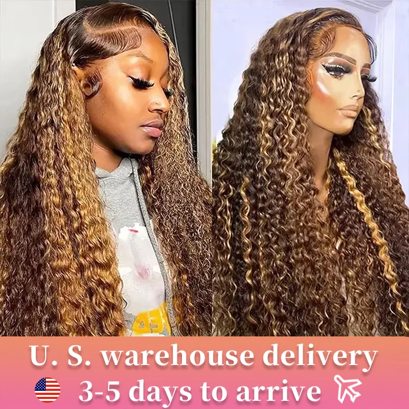 180 Density Highlight 13x6 HD Deep Wave Lace Frontal Human Hair Wigs 28 30 32 Inch Curly Wigs 13x4 Transpent HD Lace Front Wig