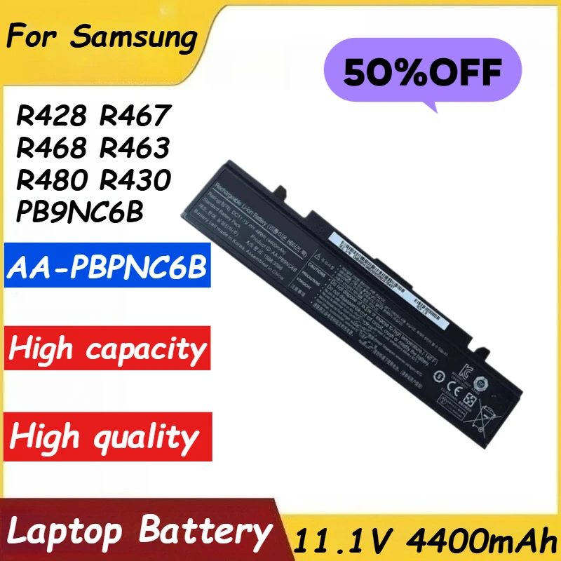 

Для Samsung R428 R467 R468 R463 R480 R430 PB9NC6B Сменный аккумулятор для ноутбука AA-PBPNC6B 11,1 В 4400 мАч 48 Втч