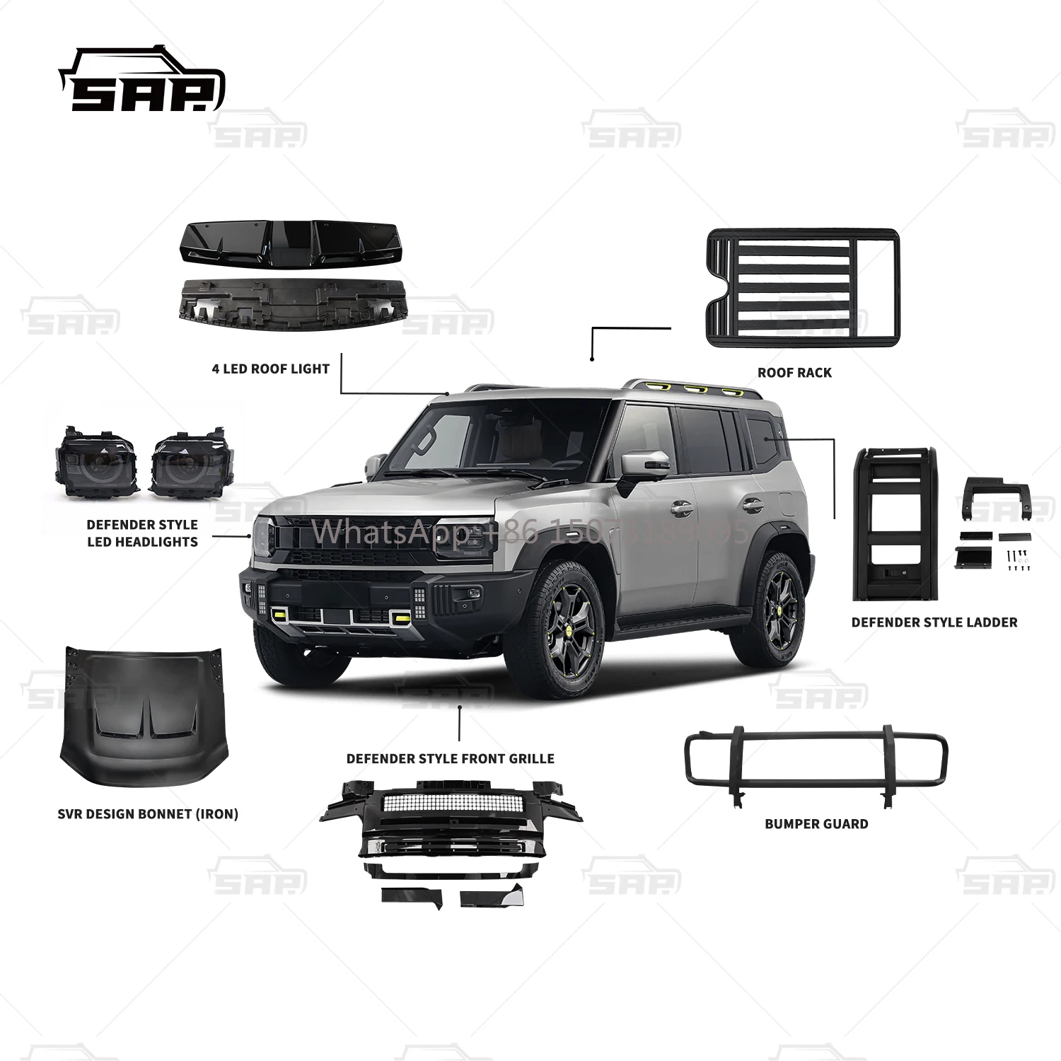 

Автозапчасти 4X4 Аксессуары для бездорожья Фонарь на крыше Боковая складная лестница Комплект решеток переднего бампера автомобиля для комплектов Jetour Traveller T2