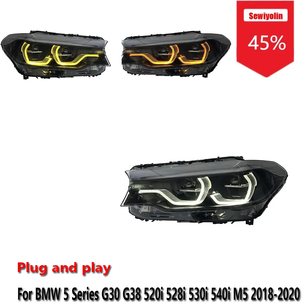 

Sewiyolin Car LED Headlight Assemblies For BMW 5 Series G30 G38 F90 M5 2018-2020 Fog DRL Brake Turn Signal Lamp Plug and Play