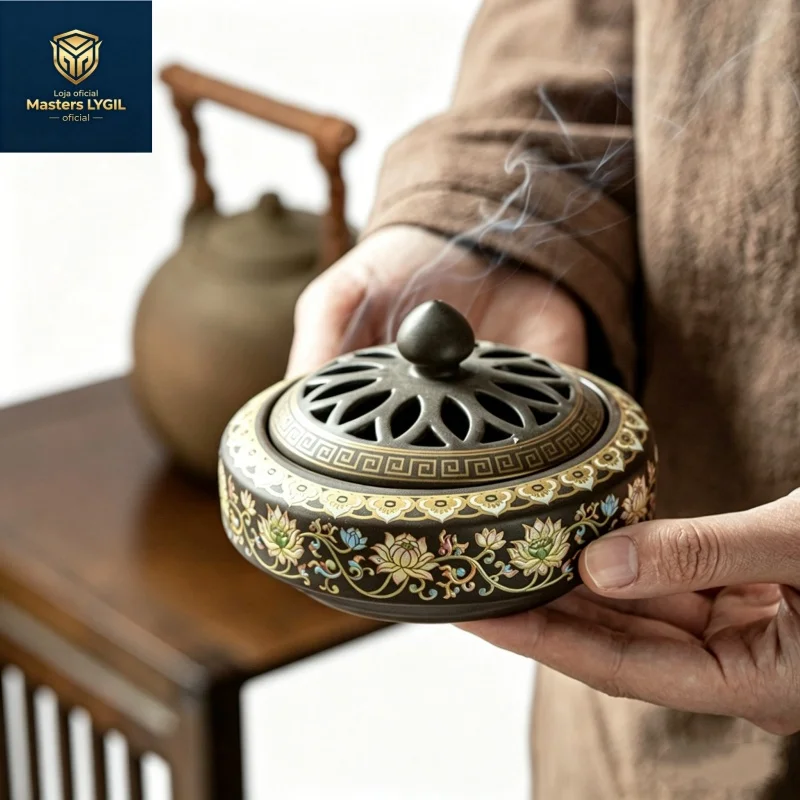 

Colored Enamel Lotus Incense Burner Ceramic Painted Incense Bowl Tea Ceremony Accessories Sandalwood Coil Censer Home Decor