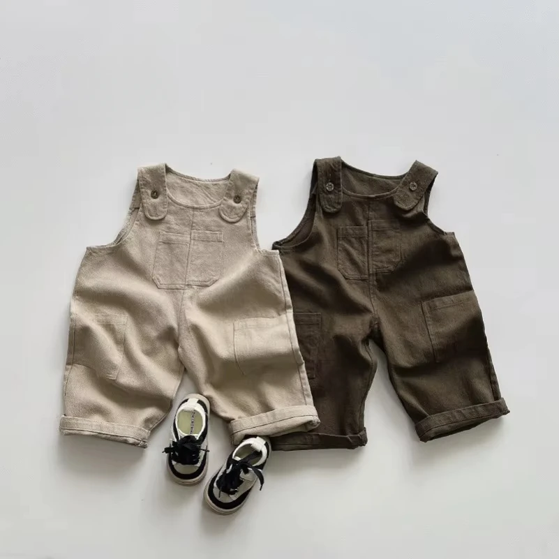 Spring Autumn New Children Overalls Solid Boys Casual Trousers Little Girls Overalls Cotton Baby Strap Pants Cute Kids Clothes