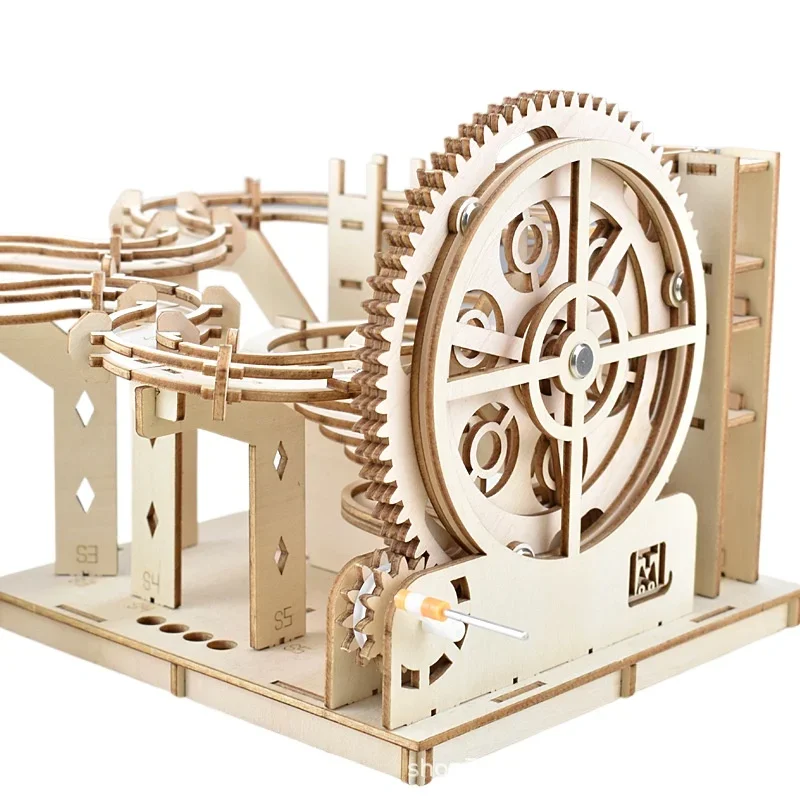 3d Wooden Creative Mechanical Puzzle Kits for Kids Adults Building Block Set Tos Marble Run Track with Balls DIY Montessori Gift