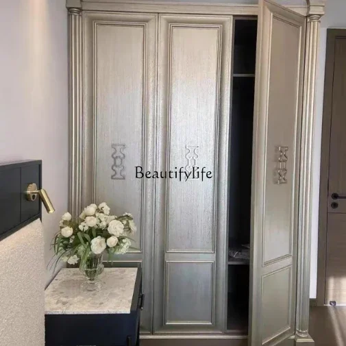 

09 American light champagne color premium gray wardrobe retro master bedroom three doors four doors wardrobe