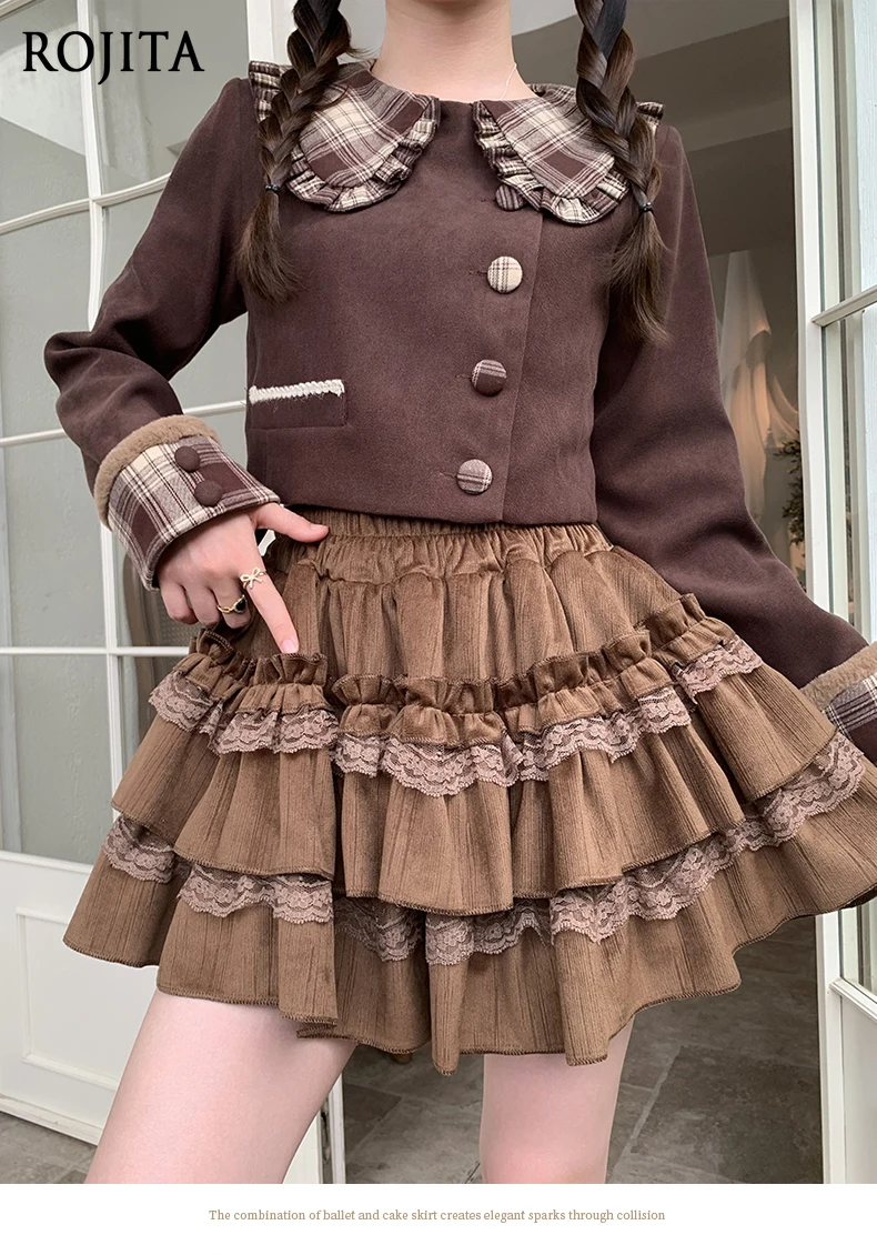 

Lace Cake Puff Skirt Women Sweet Half Skirt A-line High Waist Ballet Style Short Skirt Women 2025 Autumn Winter Pleated Skirts