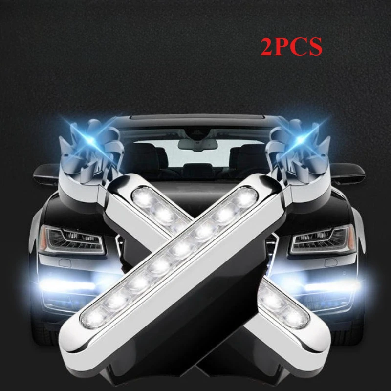 

2 шт., автомобильный светодиодный светильник с ветровым питанием, 8 светодиодов DRL, дневные ходовые огни, вспомогательное освещение, вращающийся вентилятор, автомобильная фара дневного времени