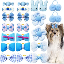 2025 New Puppy Bows 10/20/30PCS Blue Style Handmade Dog Bows With Rubber Bands Pet Hair Accessories For Dogs Bows Pet Supplies