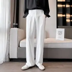 2024 Summer White Trousers Men Spring Solid Color Sagging Sensation Trousers Straight Cylinder Loose Casual Breathable Trousers