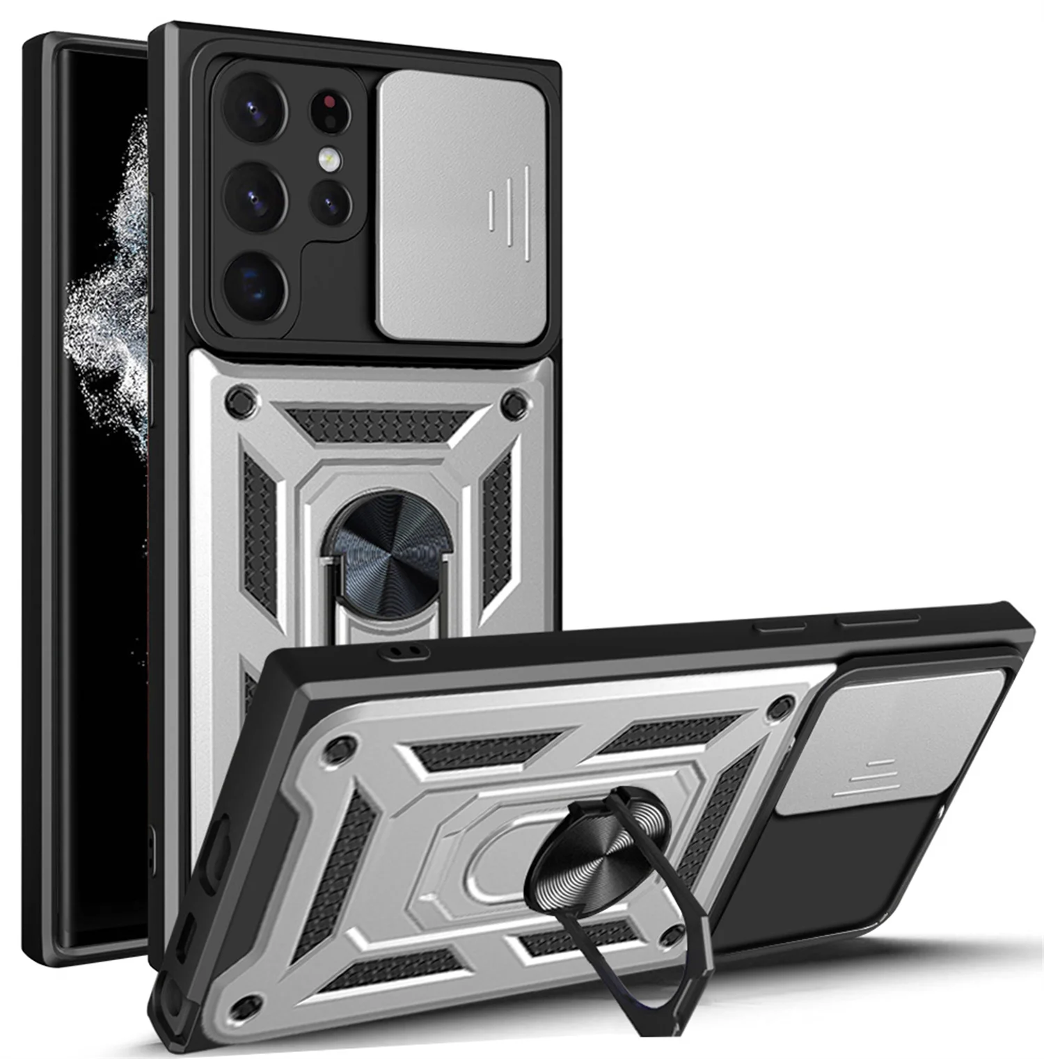Für Galaxy Samsung S22 Ultra Military Grade Stoßstangen Ring Galaxy S22 UItraCover Slide Kamera Objektiv Schutz Rüstung Fall