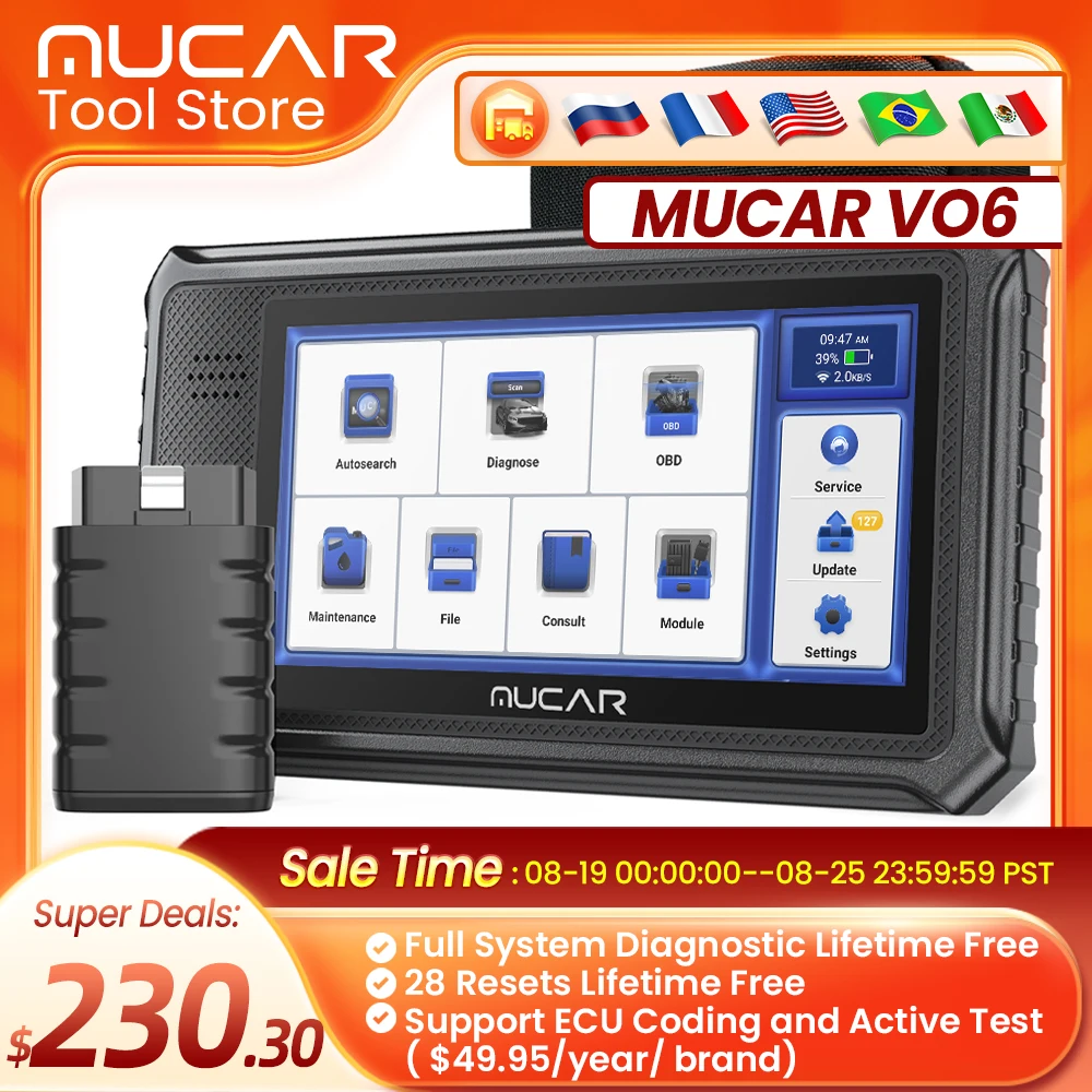 

MUCAR VO6 OBD2 Scanner Diagnostic Tools 28 Reset Services 2024 Bidirectional Scan Tools Full Systems Auto Diagnostic Scanner