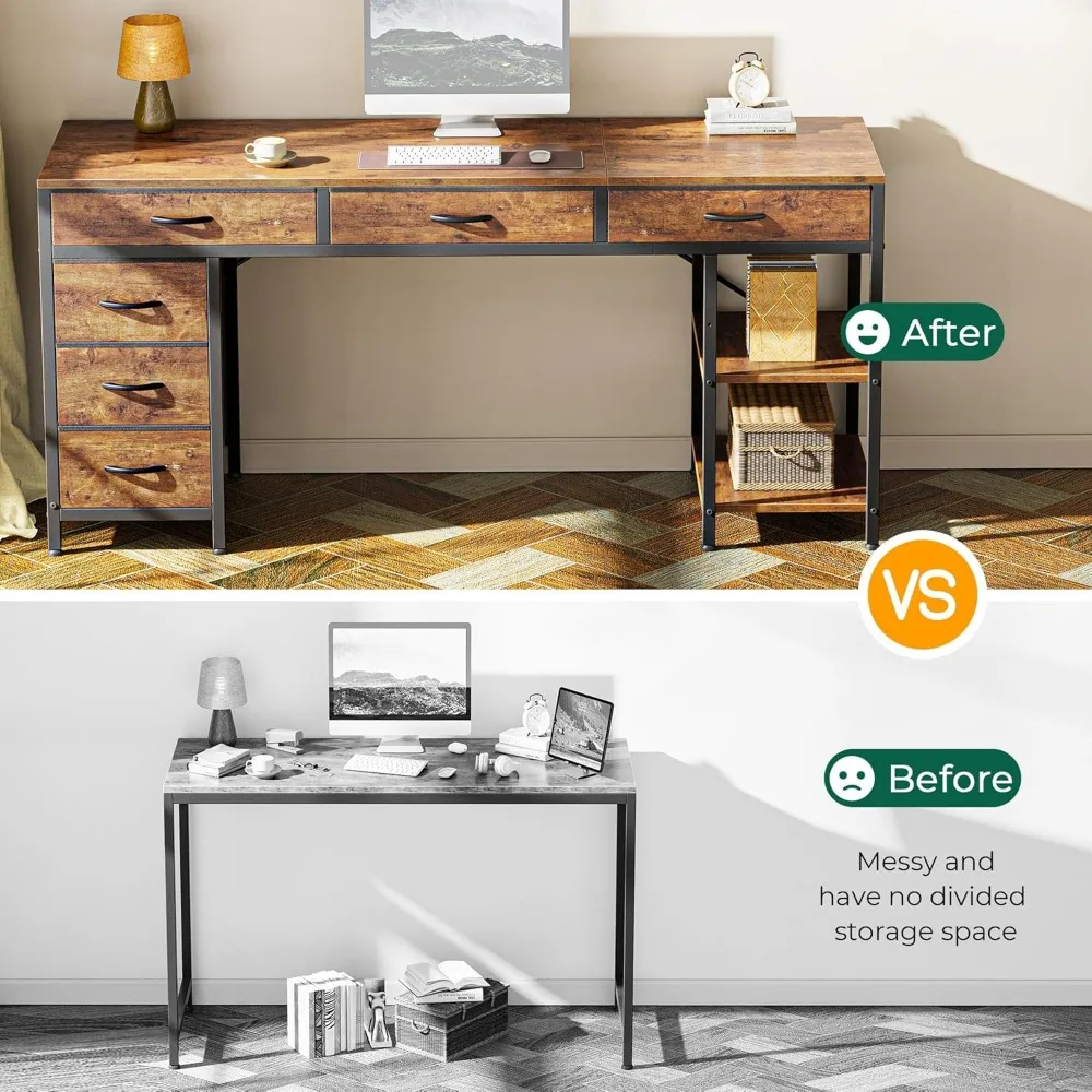 مكتب مكتب واسع 63 مع 6 أدراج، وحدة تخزين زاوية، وتصميم قابل للعكس للاستخدام المنزلي #5