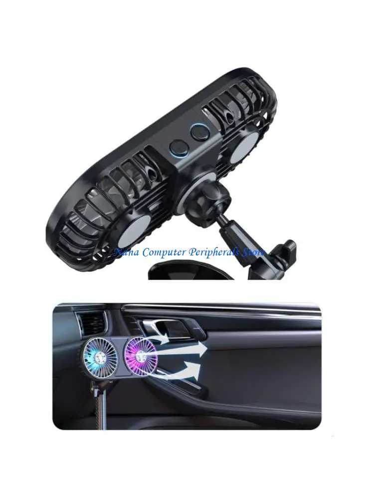 

F68C USB-автомобильный вентилятор с регулируемой скоростью освещения, вращающийся на 360 градусов для путешествий в кемпинге