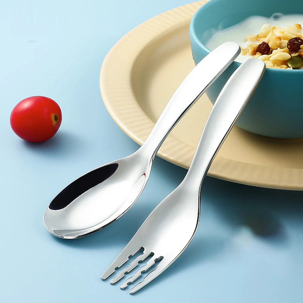 

Thickened Stainless Steel Rice Spoon Fruit and Vegetable Fork for Home Use Children Tableware Flat Bottom Spoon Baby Meal Spoon