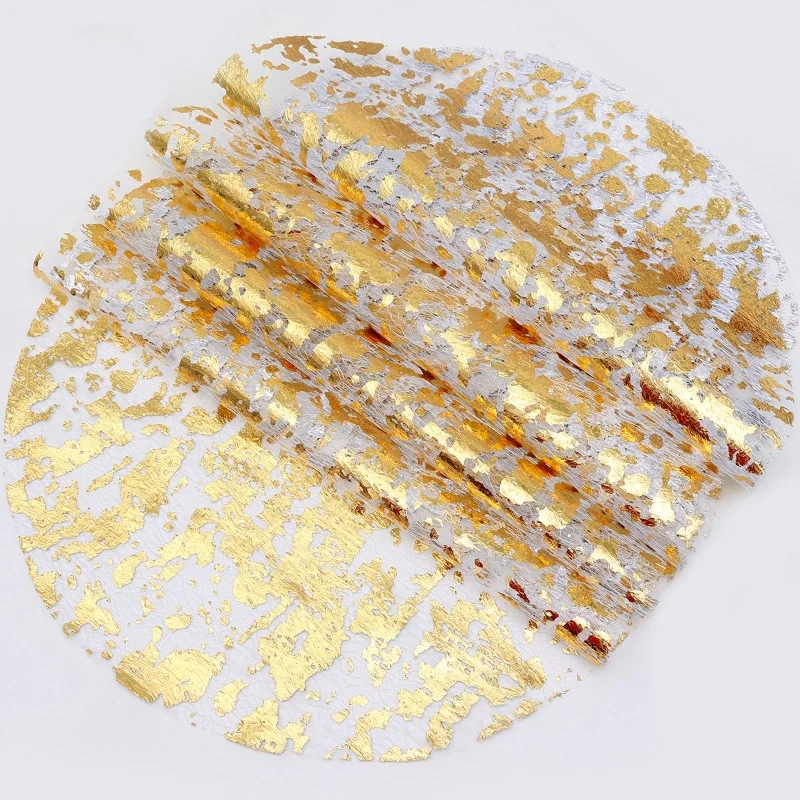 

Gold Placemats Disposable Round Table Mat 13 Inch Gold Foil Mesh Pressed Gold Tablecloths Dinner Table Decor for Parties Wedding