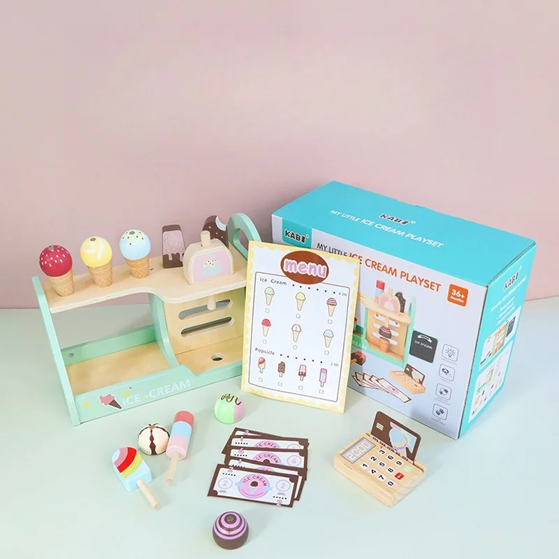 Wooden Educational Pretend Play Simulated Ice Cream Store Vending Machine for Kids