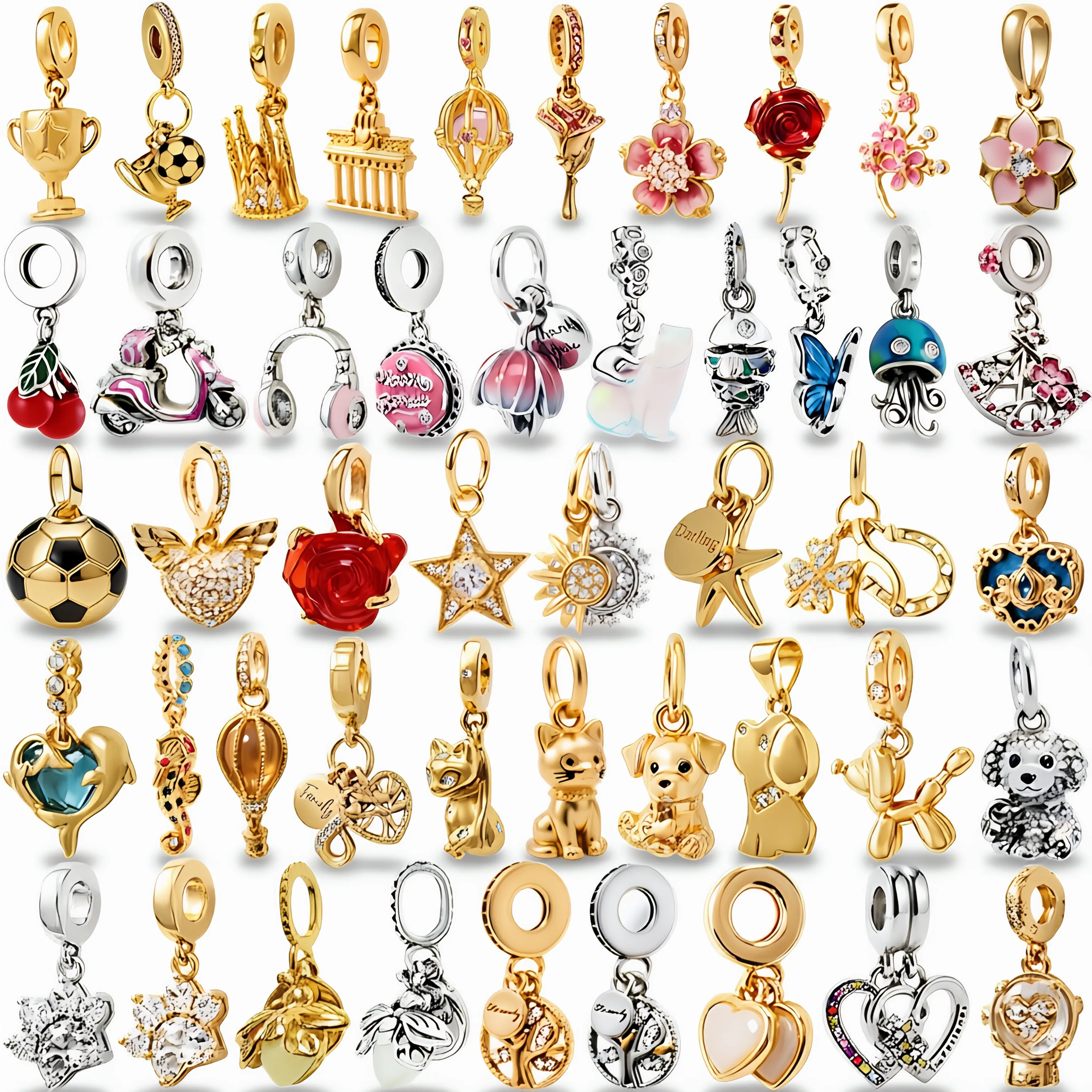 Trendy Mixed Style Dangle Charm Beads Cute Animal/Flower Pendant Beads For Women Bracelets DIY Jewelry Fit Snake Chain Bracelets