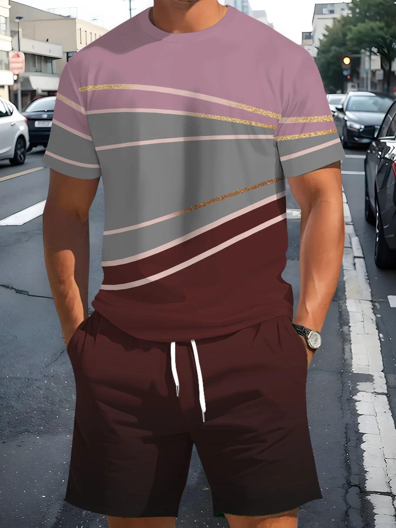 

2026 Summer New Men's Burgundy Solid Casual Shorts Y2K Oversized Casual Suit Suitable for Daily and Training Wear